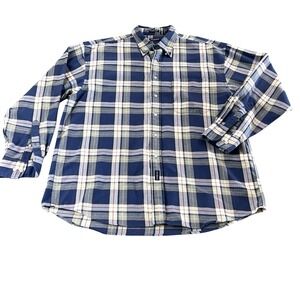 GANT Rough Twill Plaid Button Down‎ Shirt Men's Size XL Blue Check 100% Cotton